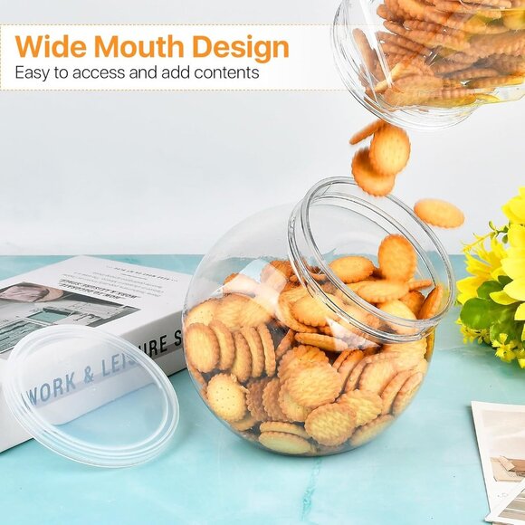 Party Time Set of 4 Plastic Rounded 47.60oz Candy Jars w/ Lids & Scoops Buffet - Picture 3 of 7